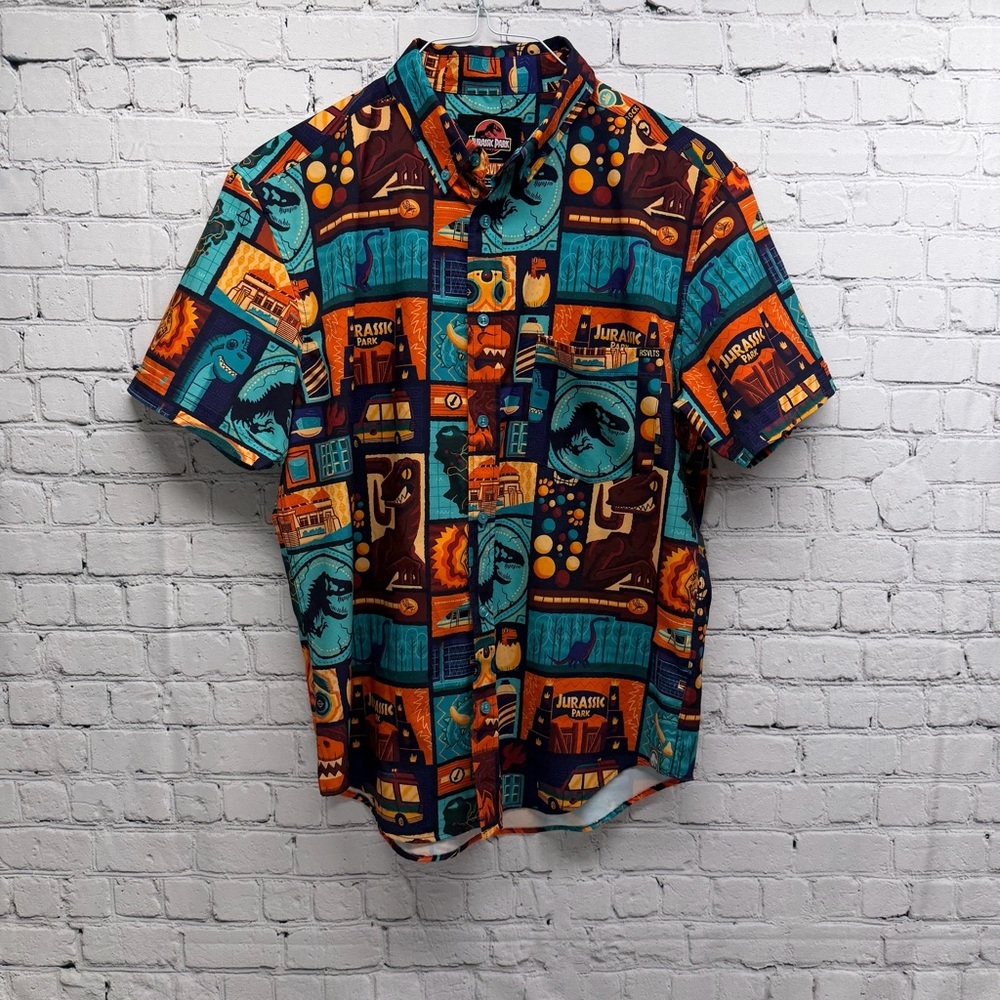 RSVLTS Jurassic Park Themed Shirt - Blue, Orange, Brown size M
